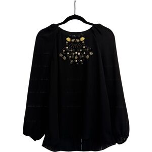 Zara Black Long Sleeve Embellished Blouse
